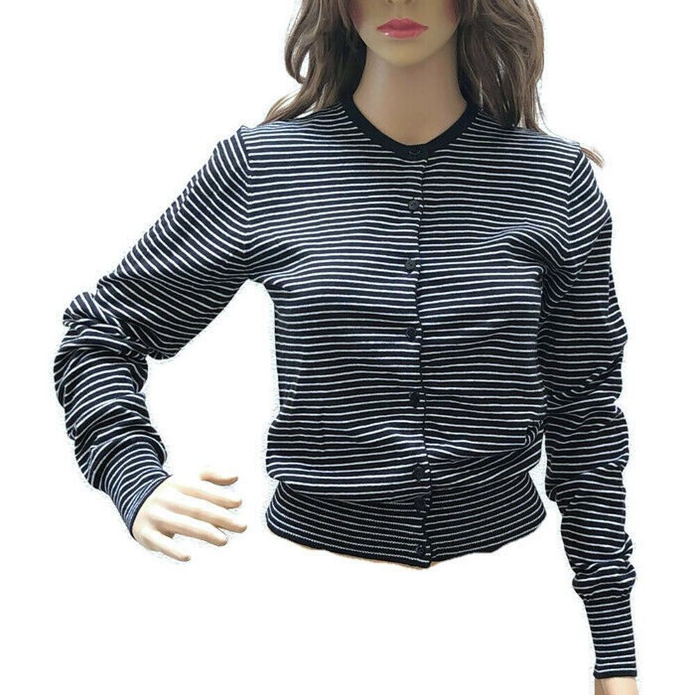 NEW Stitch Fix Fate Black & White Striped Cotton Knit Cardigan Sweater Womens S